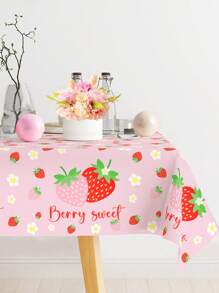 1pc Pink Strawberry Theme Tablecloth, Cute Pink Strawberry Pattern Disposable PE Table Cover, Pink Theme Party Decoration Table Cloth, Birthday Holiday Party Decoration Tablecloth, Pink Strawberry Party Table Cover, Gender Reveal Babe Shower Decoration Supplies, Kitchen Dining Room Decoration Table Flag, Room Home Decoration Table Skirt, Outdoor Camping Picnic Decoration Table Runner, Party Favor