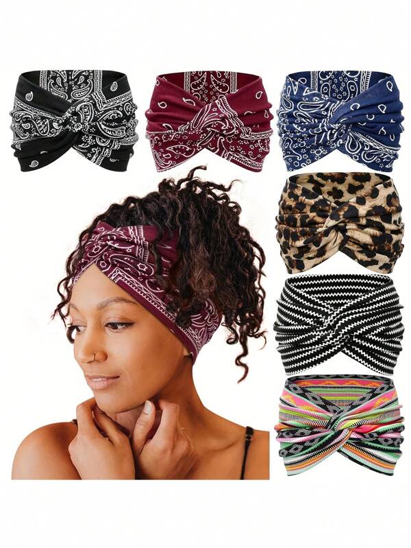 1pc Bohemian Style Women's Wide Headband, Solid Color Elastic Printed Fabric Cross Front Headwrap, Hair Accessory For Yoga Running Sports, Boho Casual Street Chic, Polyester, All Season Turban Headband Sweatband, Hairband Fall Winter Hair Band Hair Accessories For Women Bows For Vacation Outfits Woman Elegant Scarf Women Bandanas Soft Headwrap