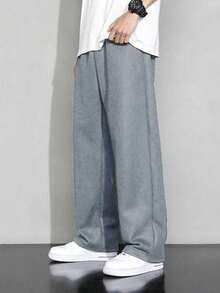 1pc Tween Boys Casual Loose Outdoor Sports Workout Plain Straight Leg Pants, Spring/Autumn/Winter - Light Grey - View 5