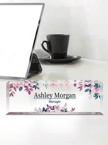 Personalized Floral Acrylic Desk Name Plate, Unique Gift, Customized Office Desk Name Plate | Office Decor | Desk Name Plate | Personalized Gift | Acrylic Plaque - Multicolor - View 2