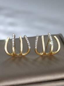 1pair Fashionable & Bright Gold-tone Women's Clip-on Earrings For Date, Wedding, Party, And Gift