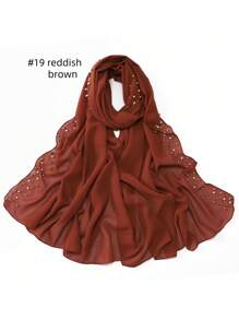 1 Peça Xale Longo de Chifom Elegante com Detalhes de Outono, Lenço Respirável Tradicional, Xale com Pedras de Pérola para Mulheres Muçulmanas