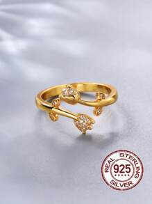 1pc Luxury 18k Gold-Plated, White CZ Decorated Tulip Flower Open Cocktail Ring, Glamorous Jewelry Gift For Women, Suitable For Everyday Wear And Dates