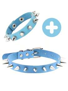 2pcs/Set Punk Rock Spiked Choker Collar And Bracelet Set, PU Leather Necklace And Cuff Accessories For Unisex, Suitable For Daily Wear, Festivals And Parties