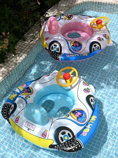 1 pieza Asiento inflable para piscina para niños, Anillo de natación flotante y lindo con forma de asiento, Piscina para niños, Anillo de natación inflable con forma de auto/barco para bañera, Anillo flotante debajo del brazo, Chaleco salvavidas de natación de verano con volante, Rosa/Azul