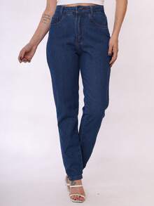 Women's Marbled Mom Jeans In Premium Thick Fabric - 藍色 - 查看 2