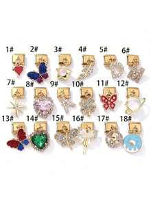 1/5/10pcs Elegant Fashion Gold Zirconia Crystal Heart, Letter, Leaf, Butterfly Pendant Modules - Ideal For DIY Bracelets, Rings, Gift