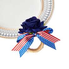 6pcs New Jute Napkin Rings, Hotel Tabletop Decor Cloth Loops, Bowknot Napkin Rings, Tabletop Decor Rings, Theme Red White Blue Rose Napkin Rings, Handmade Rose Holiday Tablescape Napkin Rings