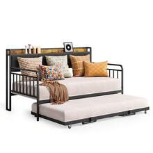 Space Saving Sofa Bed Frame, Cama Queen,Daybed With Trundle Retractable, Lockable Casters, Easy To Install, Furniture , Bedroom, Living Room Decoration, Sturdy Metal Sofa Bed With Steel Slat Support For Living Room, Bedroom And Guest Room,Requires Additional Cushion Purchase, Christmas Gifts - Grey - View 6