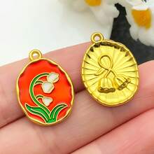 10 件油画风格花卉吊坠 - 多用途饰品，适用于项链、耳环、手链和钥匙扣（DIY 珠宝用品） - 均碼 - 查看 16