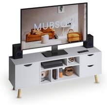 MUBSON Centro de Entretenimiento para TV Compatible con Pantallas de hasta 55 Pulgadas con Cajoneras y Espacios para Consolas, Stereo o Bocinas. | 120x30 cm |. Mesa para TV Gali. TV Furniture (Blanco) - Blanco - Ver 1