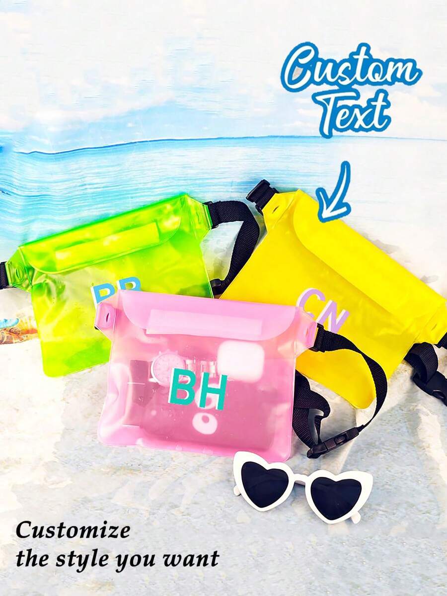 定制防水手机袋，带腰带，沙滩配件，适用于划船、游泳、浮潜、皮划艇、海滩、泳池、水上乐园、旅行收纳袋、小型行李配件、邮轮必备旅行包、迷你便携旅行整理包、便携式度假收纳袋 - 彩色 - 查看 1