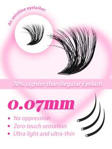 Miss Wink 608 Cluster Super Dense 3D Lashes 50D+100D Effect Extension Mixed Set, 32 Rows 10-16mm Mixed Length 0.07mm D Curl, Thick & Curly Two Types Of Lashes For DIY Lash Extension, Suitable For Daily Makeup Or Outings, Cartoon Lashes - 黑色 - 查看 5