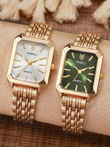 Conjunto de relógios femininos 2 peças, pulseira de aço inoxidável moderna, mostrador de estilo simples e elegante, adequado para decoração e uso diário, presentes de festivais