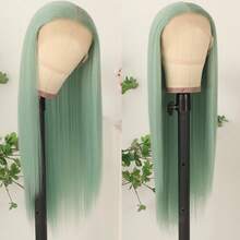 Purple Color Lace Front Wigs Pre Plucked Hairline Long Straight Wigs For Fashion Women Girls Party Daily Wear Glueless Dark Purple Lace Front Synthetic Wigs 13x4 Free Part Heat Resistant Fiber Hair 28 Inch 180% Density - Green - View 4