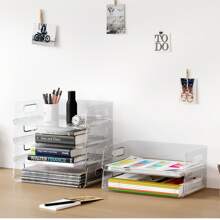 Paper Organizer For Desk, Stackable Letter Tray Set, Clear Plastic Office Organization And Accessories Storage, Desktop File Mail Document Organizers, Inbox Tray For Desk, Ideal For Organizing Magazines, Books & Papers