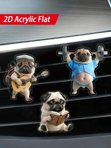 1pc 2D Flat Guitar / Reading / Weightlifting Bulldog Shape Vent Clip - Aroma Diffuser, Acrylic Air Freshener, Suitable For Fashionable Car Interior Accessories, Bulldog Decor | Cute Design | Durable Acrylic
