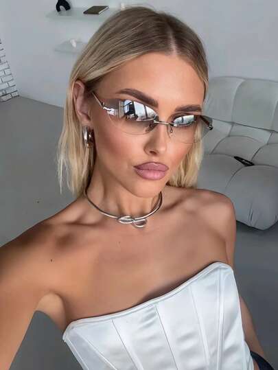 1pc Y2K Futuristic Tech Style Silver Sport Fashion Glasses, Fashionable For Daily Wear, Street Style, Vacation, Beach, Back To School