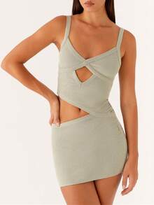 Vestido corto ajustado con escote en V, espalda descubierta y tirantes finos para mujer, para fiesta y cóctel - Verde - Ver 1
