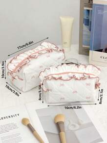 1 Piece Pink Quilted Plaid Cosmetic Bag With Cute Cherry Pattern, Girly Heart Design, Multifunctional Cosmetic Storage Pouch Portable Cosmetic Brush Clutch Bag With Zipper Closure, Ready Lipstick, Brush, Skincare Products, Storage Box, Jewelry Storage Box
