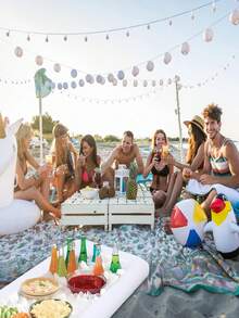 1pc,Pvc Inflatable Ice Bar, Pool Party Ice Tray, White Fruit Plate, Square Drink Bucket Inflatable Ice Trough, Suitable For Parties, Swimming Pools And Travel Supplies