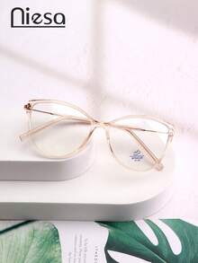 1 件女士奢华 TR 框架金属铜腿休闲眼镜，纯色 Tritan 无度数镜片，适合日常生活和工作，所有季节