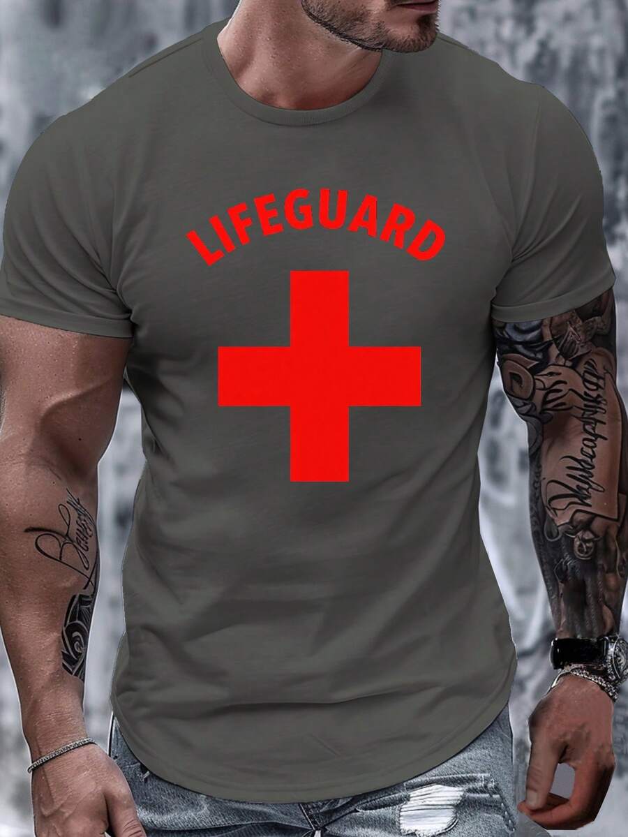 Bold Red Cross With Lifeguard 180g Pure Cotton Men's Tshirt Comfort Fit - Màu xám đen - Xem 1