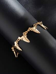 1pc Men's Punk Style Metal Studded Shark Fin Fashion Bracelet - Gold - View 3