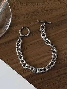 1pc Men's Fashionable Hiphop O-Shaped Clasp Bracelet, Suitable For Daily Wear - Silver - View 6