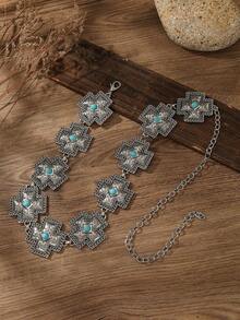 Premium Bohemian Style Turquoise & Cross Decor Waist Chain For Women, High Quality Waist Jewelry Suitable For Wedding, Daily, Party, Date, All Season Summer School Fall, Autumn, Halloween - Silver - View 13