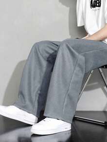 1pc Tween Boys Casual Loose Outdoor Sports Workout Plain Straight Leg Pants, Spring/Autumn/Winter - Light Grey - View 3