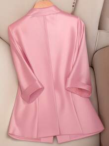 HOMEYEE Vintage Elegant Casual Blazer Shirt With 3/4 Sleeves, Suit Collar, For Spring/Summer, Work/Office, Business, Vacation - 粉色 - 查看 2
