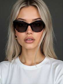 1 pieza Gafas de moda de ojo de gato estilo retro para mujeres, clásicas y sencillas, de estilo casual y universitario, con forma ovalada y de ojo de gato