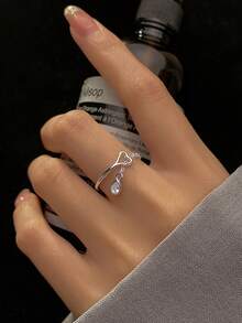 BALMORA 1 Piece Of Versatile S925 Sterling Silver Water Drop Cubic Zirconia Ring With Hollowed Out Heart Ring For Women's Daily Fashion Party Outfits