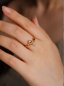 1pc Luxury 18k Gold-Plated, White CZ Decorated Tulip Flower Open Cocktail Ring, Glamorous Jewelry Gift For Women, Suitable For Everyday Wear And Dates