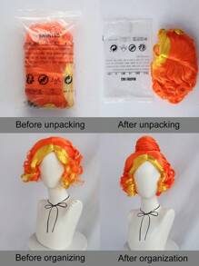 Orange und gelb gewellte, lockige Ms. Frizzle Cosplay-Perücke, 10 Zoll große synthetische Damenperücke für Halloween-Partykostüme, Schulkarnevalskonzerte, Urlaubsfotografie, Themenveranstaltungen, Comic-Con-Ausstellungen