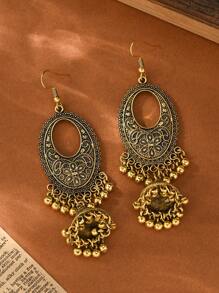 Retro Traditional Middle Eastern Style Earrings, Ancient Silver Alloy Pendant Jewelry Suitable For Women's Daily Wear