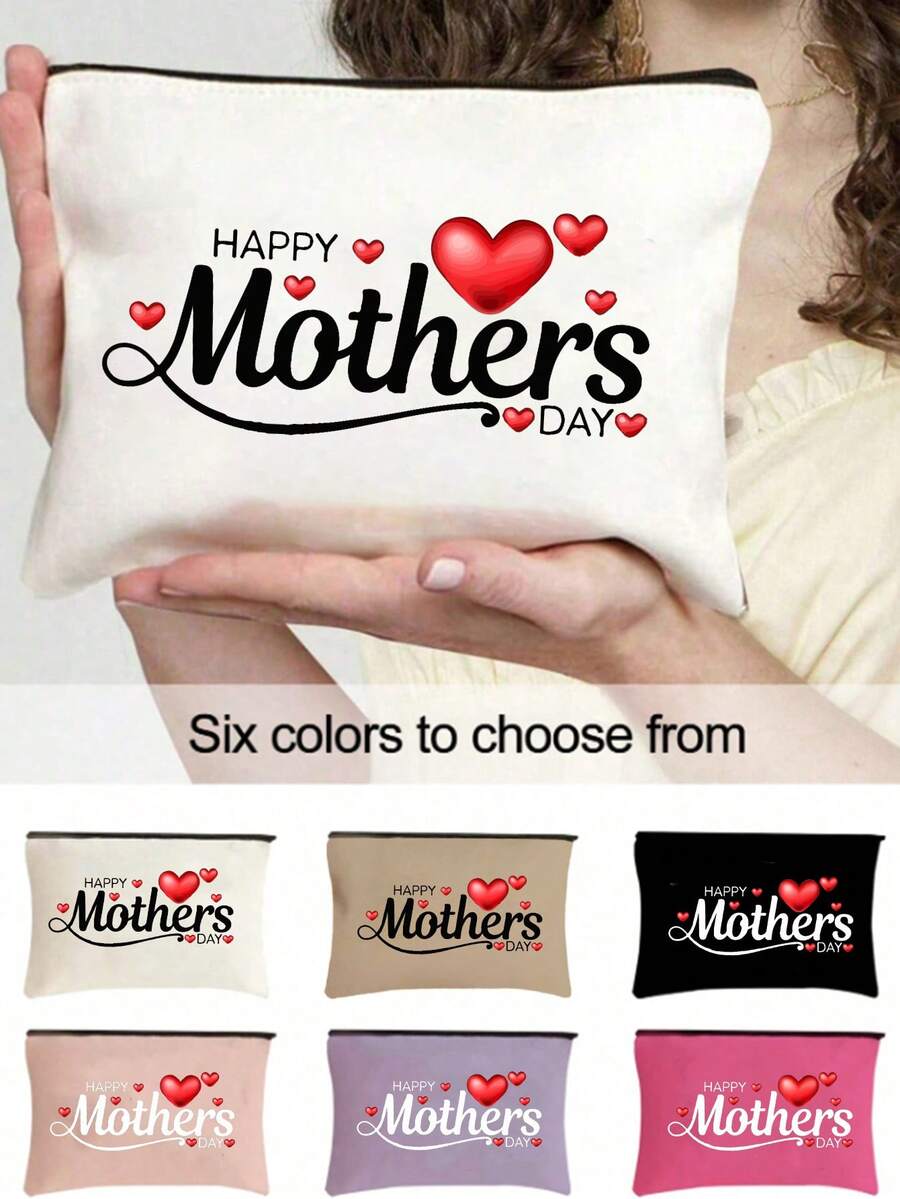 Printed With Happy Mother's Day" Red Heart Graphic Makeup Bag,Storage Bag, Handbag, Girl's Gift, Lightweight Foldable Storage Bag,Suitable For Personal Travel Cosmetics Storage, Birthday Makeup Bag - Suitable For Women - Perfect For Birthdays, Perfect Gift For Grandmothers And Mothers, Travel Bag Laundry Bag, Birthday, Travel Makeup Tools, Meeting Daily Travel Needs (Six Colors To Choose From)Travel Essentials Vacation Summer Holiday Back To School School Stuff Bag For School Travel Bag For Women Makeup Bag For Travel - Multicolor - View 1
