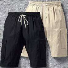 Men's Casual Stretch Cargo Shorts Classic Drawstring Elastic Waist Summer Work Short With Multi Pockets