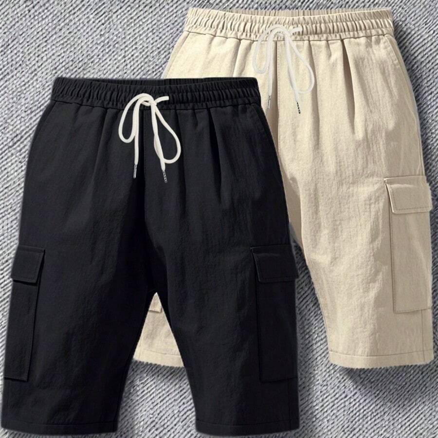 Men's Casual Stretch Cargo Shorts Classic Drawstring Elastic Waist Summer Work Short With Multi Pockets