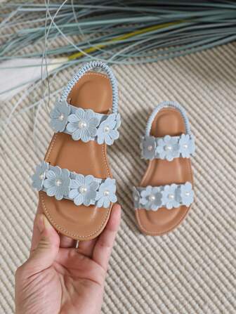 Sandalias planas blancas, con estilo dulce y lindo, de uso diario para niñas. Zapatos casuales de princesa para la playa, para primavera/verano
