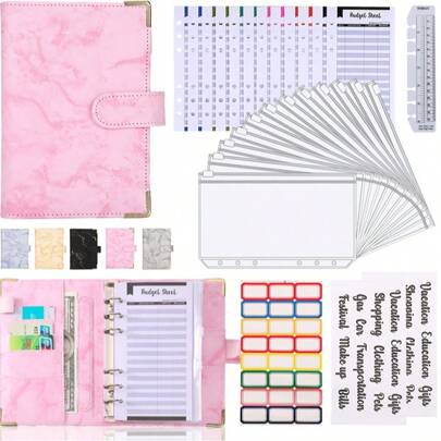 1 Set A6 Haushaltsbuch mit 12 Reißverschlusstaschen, Geldsparbuch, Geldorganizer, Sparherausforderungsbuch mit Umschlägen, Haushaltsbuch, Haushaltplaner, Haushaltbuch mit Bargeldumschlägen, Schulbedarf