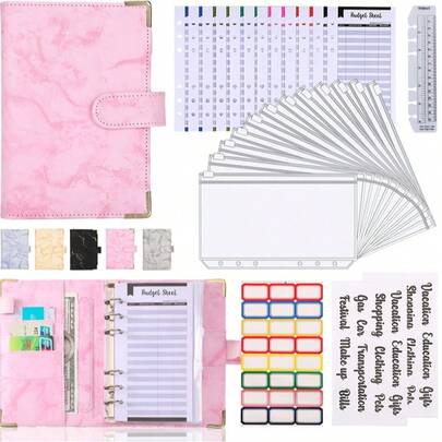 1 set A6 budgetmap met 12 enveloppen met ritssluiting, map om geld te besparen, geldorganizer, spaaruitdagingsboek met enveloppen, budgetboek, budgetplanner, budgetboek met contante enveloppen, schoolbenodigdheden, terug naar school