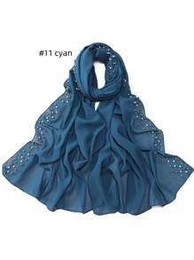1 Peça Xale Longo de Chifom Elegante com Detalhes de Outono, Lenço Respirável Tradicional, Xale com Pedras de Pérola para Mulheres Muçulmanas