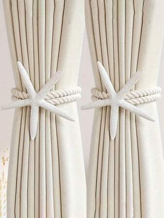 1/2pcs Classic Starfish-Shaped Curtain Tieback - Elegant Woven Polyester Curtain Holder, Decorative Accessory For Bedroom & Living Room, Adds Coastal Charm To Home Decor, Bedroom Decor|Nautical Style|Textured Finish, Curtains For Living Room