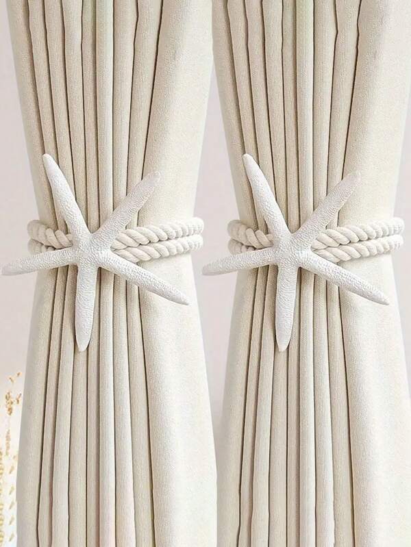 1/2 Peças Suporte de Cortina com Formato de Estrela do Mar Clássico - Suporte de Cortina Elegante Tecido em Poliéster, Acessório Decorativo para Quarto e Sala de Estar, Adiciona Charme Costeiro à Decoração Doméstica, Decoração de Quarto | Estilo Náutico | Acabamento Texturizado, Cortinas para Sala de Estar