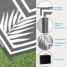 Outdoor Rug,Patio Rug,Reversible Portable Outdoor Plastic Straw Rug,Camping Rugs For Outside RV,Large Waterproof Area Rugs For Patio,Deck,Picnic,Porch,Balcony(6'x 9',White&Gray)
