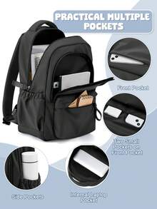 Multi-Compartment Backpack/Schoolbag, Casual Black Backpack For Men, Travel Backpack, Laptop Backpack, Computer Bag, Sports Backpack, Daily Backpack, Commuter Bag, With Laptop Compartment, Suitable For Men, Boys, High School Students, College Students, Perfect For Back To School Season, Middle School, College Business, Outdoor Hiking, Travel, Camping, Sports, Great Gift For College Freshmen, Boyfriend, Back To School Essential - Black - View 3