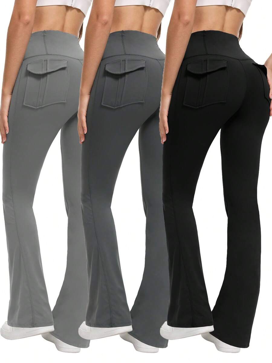 3 Pack Bootcut Yoga Pants With Pockets For Women - Flared Leggings High Waist Womens Trousers Tummy Control With 2 Pockets -No Perspective Exercise-Stretchy & Breathable Fabric - Suitable For Yoga, Fitness & Everyday Wear - Perfect Gift For Women,3pcs Leggings Set,Gym Clothes Women Set,Workout Sets(If You Are Between Sizes, We Recommend Sizing Up) - 3Pcs 3colors - 查看 1