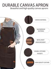 1pc Coffee Shop Work Apron, Stain Resistant Paint Spray Apron With Adjustable Straps And Large Pockets, Chef Apron - Cross Back Apron For Men And Women For Garden, Kitchen, Housework, Kitchen, Bathroom, Household Supplies, Etc.
